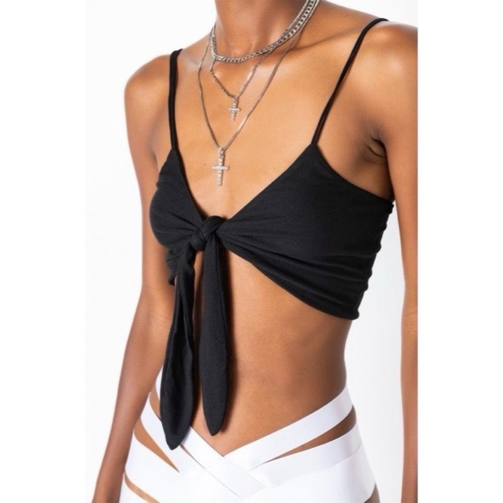 WHITE ALL THE GOODIES TIE FRONT BRALETTE